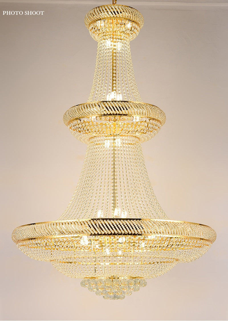 SparkAura Grand Luxury Crystal Chandelier – Gold Pendant Light for Staircase, Lobby & Hall (Dia100xH150cm, Warm LED Glow)
