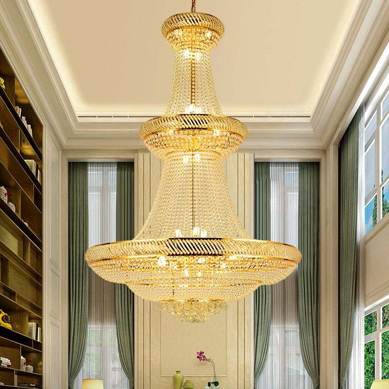 SparkAura Grand Luxury Crystal Chandelier – Gold Pendant Light for Staircase, Lobby & Hall (Dia100xH150cm, Warm LED Glow)