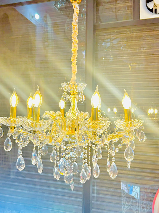 SparkAura 7-Light Gold Chandelier – Luxury Statement Lighting for Living Rooms & Halls