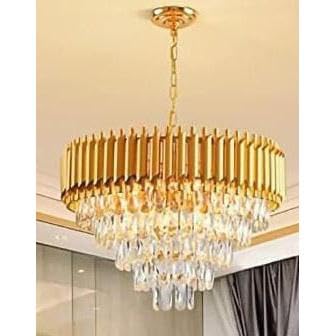 SparkAura Premium 5-Tier K9 Crystal Chandelier – 600MM Gold LED Ceiling Light for Living Room, Hall, Bedroom & Modern Home Décor