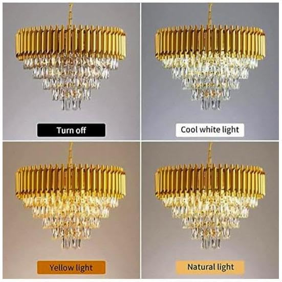 SparkAura Premium 5-Tier K9 Crystal Chandelier – 600MM Gold LED Ceiling Light for Living Room, Hall, Bedroom & Modern Home Décor