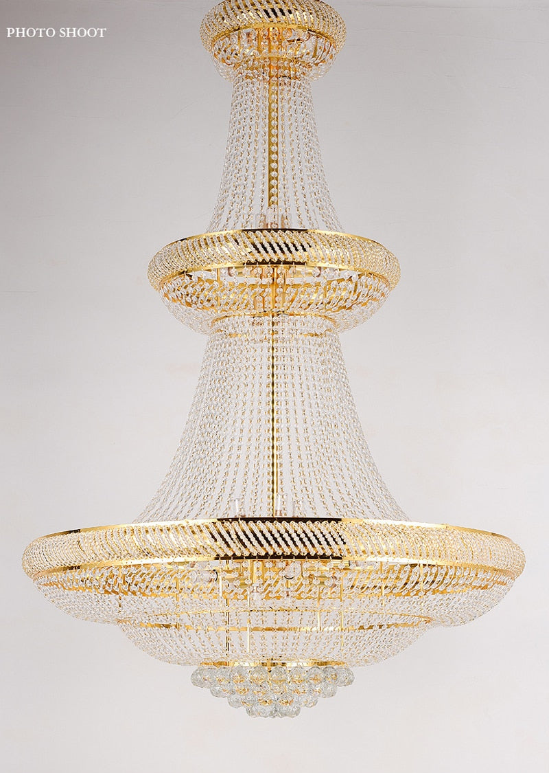 SparkAura Grand Luxury Crystal Chandelier – Gold Pendant Light for Staircase, Lobby & Hall (Dia100xH150cm, Warm LED Glow)