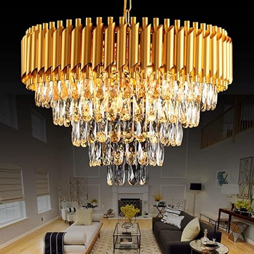 SparkAura Premium 5-Tier K9 Crystal Chandelier – 600MM Gold LED Ceiling Light for Living Room, Hall, Bedroom & Modern Home Décor