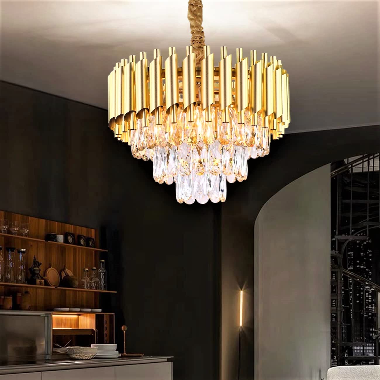 SparkAura Luxury Crystal Chandelier – Gold Round & Oval LED Pendant Ceiling Light | Flush Mount for Home, Hotels & Restaurants