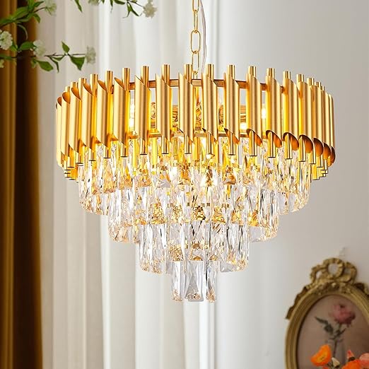 SparkAura Luxury Crystal Chandelier – Gold Round & Oval LED Pendant Ceiling Light | Flush Mount for Home, Hotels & Restaurants