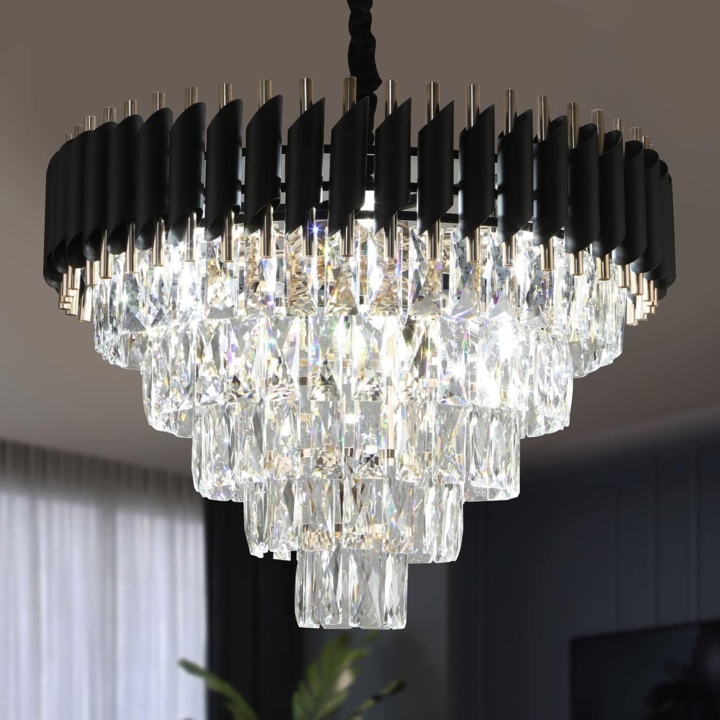 SparkAura Luxury Modern K9 Crystal Chandelier – Multiple Sizes & Colors | Elegant Ceiling Light for Living Room, Dining & Bedroom