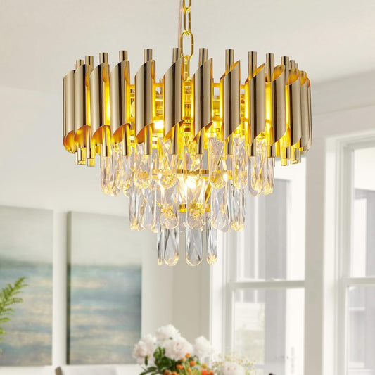 SparkAura Luxury Crystal Chandelier – Gold Round & Oval LED Pendant Ceiling Light | Flush Mount for Home, Hotels & Restaurants