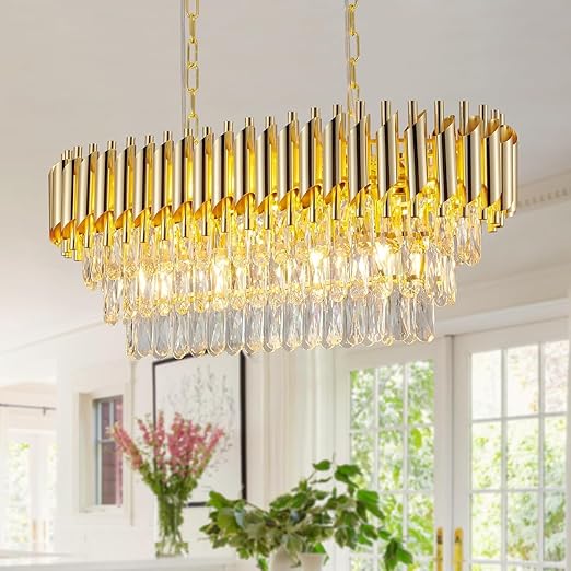 SparkAura Luxury Crystal Chandelier – Gold Round & Oval LED Pendant Ceiling Light | Flush Mount for Home, Hotels & Restaurants