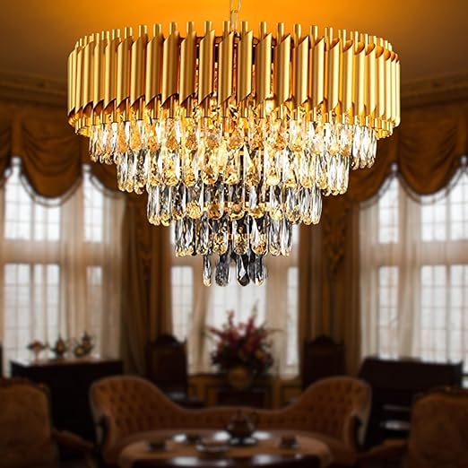 SparkAura Premium 5-Tier K9 Crystal Chandelier – 600MM Gold LED Ceiling Light for Living Room, Hall, Bedroom & Modern Home Décor