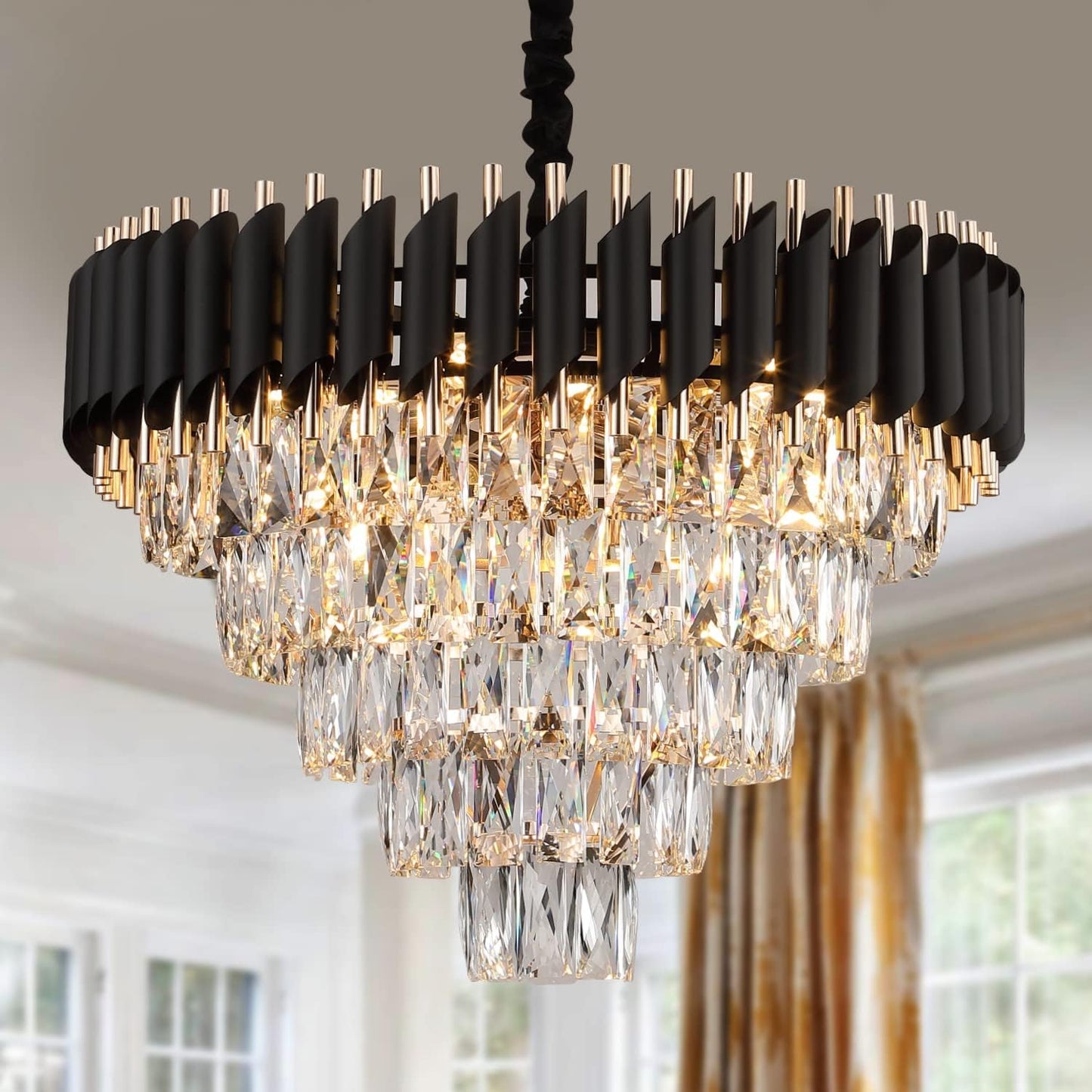 SparkAura Luxury Modern K9 Crystal Chandelier – Multiple Sizes & Colors | Elegant Ceiling Light for Living Room, Dining & Bedroom