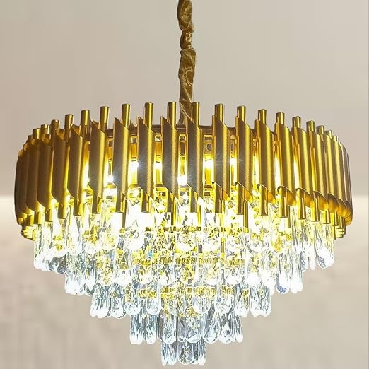 SparkAura Luxury Crystal Chandelier – Gold Round & Oval LED Pendant Ceiling Light | Flush Mount for Home, Hotels & Restaurants