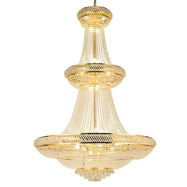 SparkAura Grand Luxury Crystal Chandelier – Gold Pendant Light for Staircase, Lobby & Hall (Dia100xH150cm, Warm LED Glow)