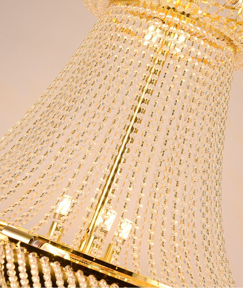 SparkAura Grand Luxury Crystal Chandelier – Gold Pendant Light for Staircase, Lobby & Hall (Dia100xH150cm, Warm LED Glow)