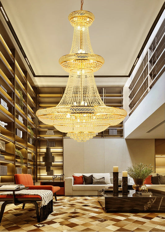 SparkAura Grand Luxury Crystal Chandelier – Gold Pendant Light for Staircase, Lobby & Hall (Dia100xH150cm, Warm LED Glow)